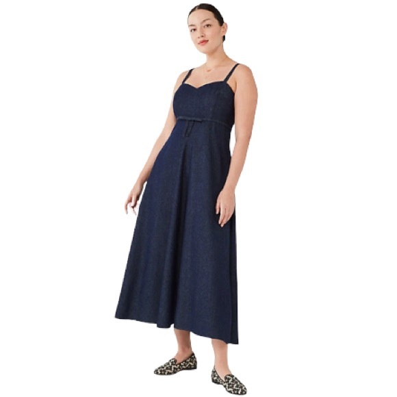 ♠️💃 kate spade NY Women’s Denim Bow-Waist Dress, Indigo (403) - Picture 2 of 11